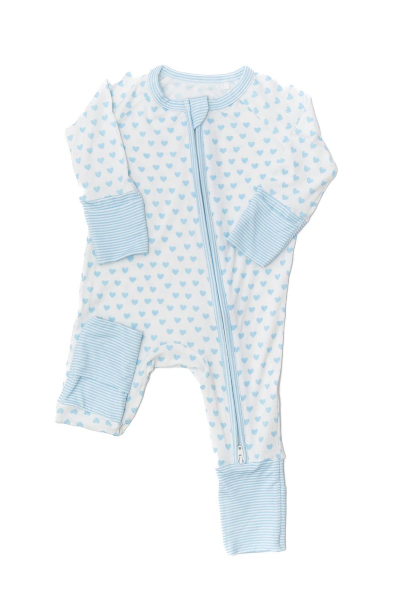 Hearts and Stripes Sleep Romper - Light Blue