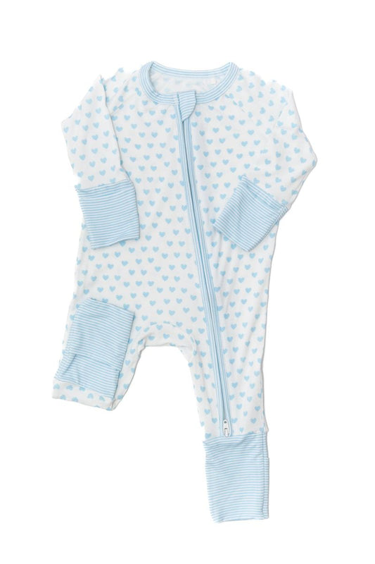 Hearts and Stripes Sleep Romper - Light Blue