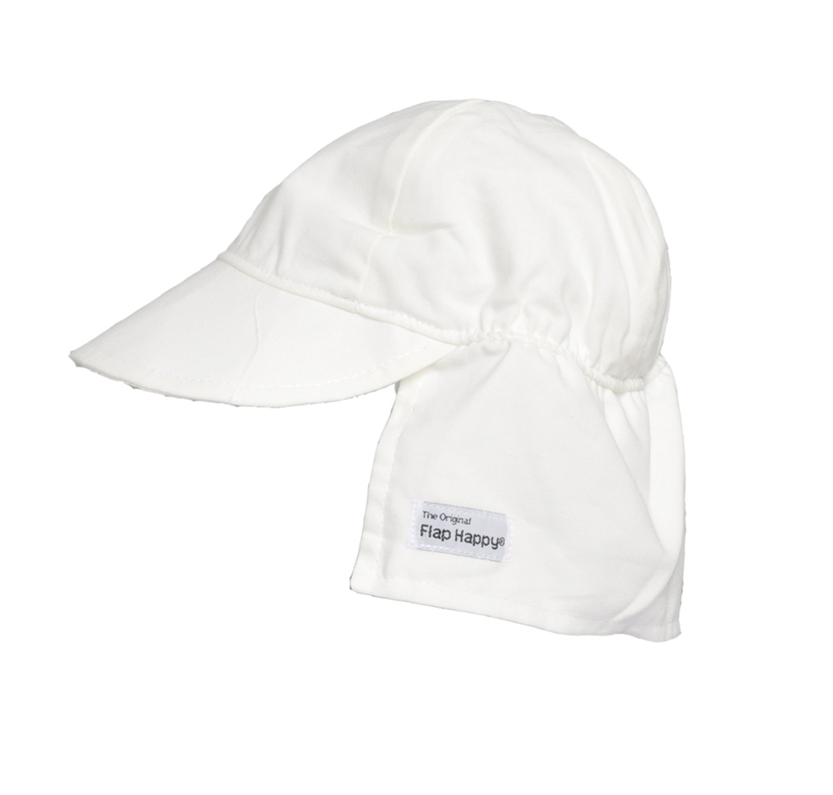 UPF50+ Girls and Boys Organic Flap Hat - White