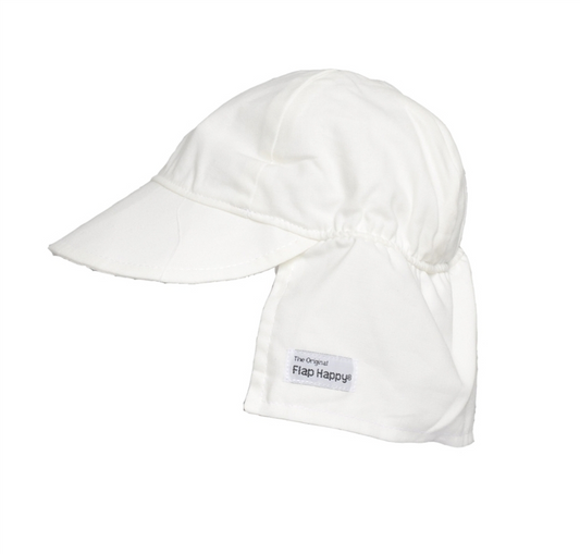 UPF50+ Girls and Boys Organic Flap Hat - White