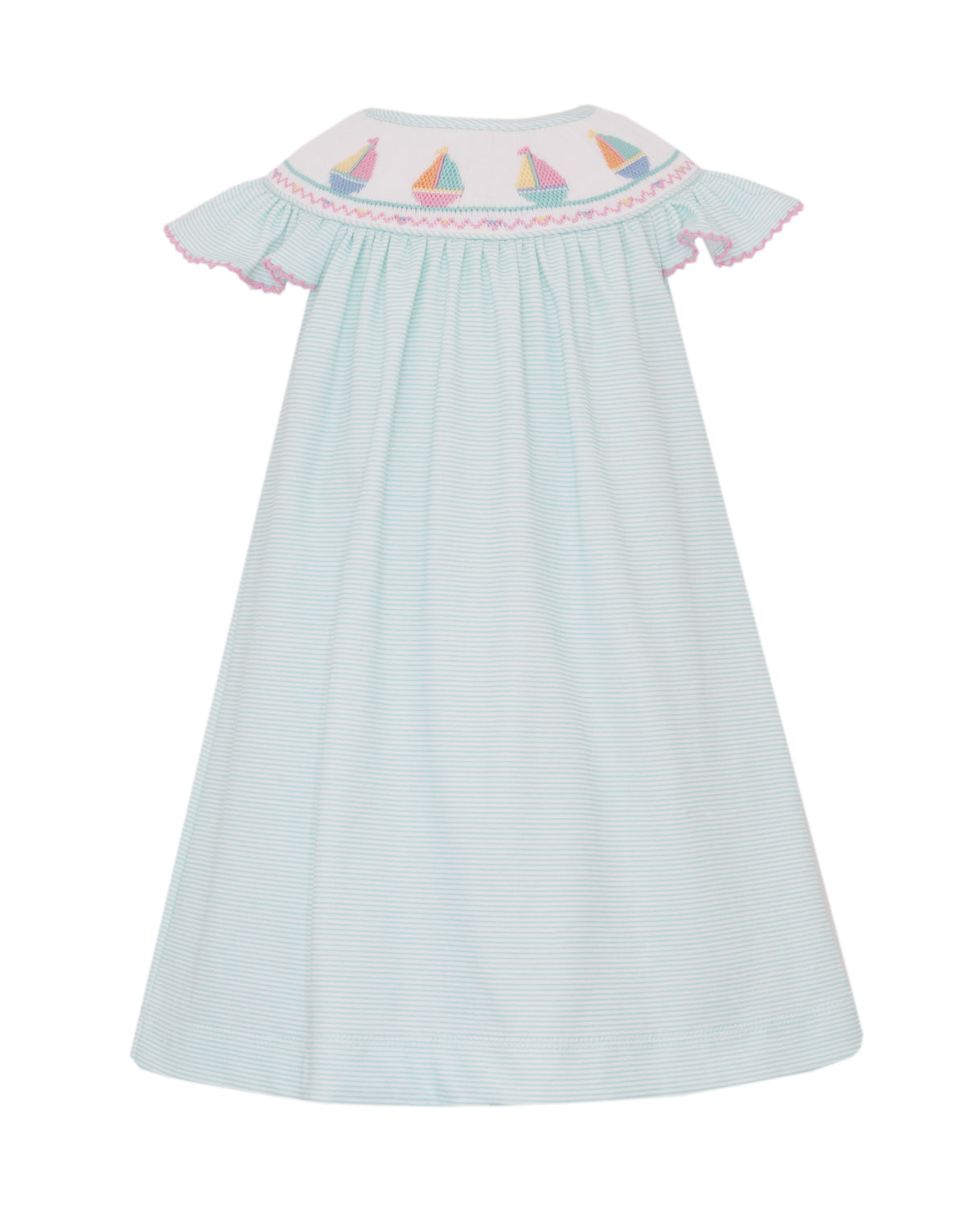 Sailboat Girl's Aqua Knit Stripe Angel Wing Bishop