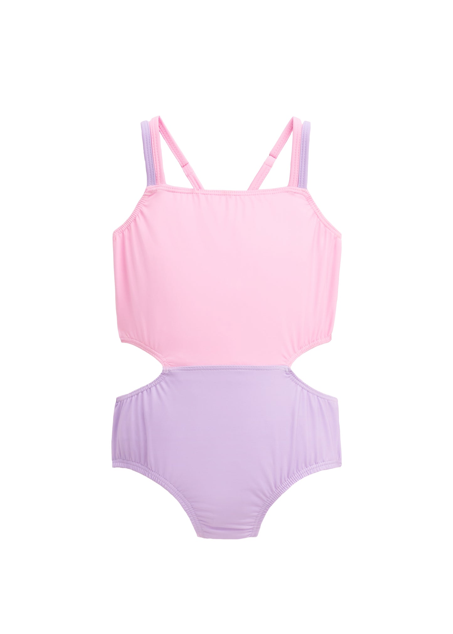 One Piece Cutout Swimsuit - Lavender and Pink Color Block - Tween