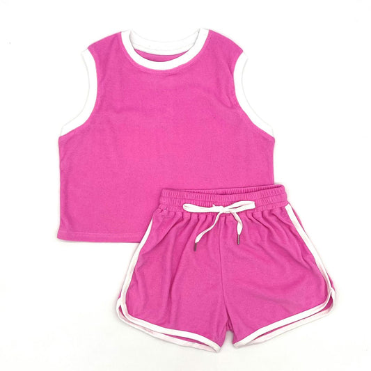 Solid Terry Short Set - Pink - Tween