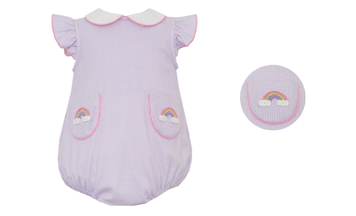 Rainbow Lilac Knit Gingham Sleeveless Sunbubble w/ White Collar