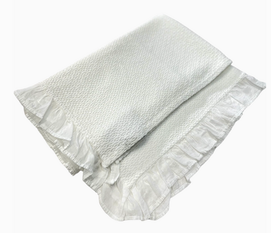 Stonewashed Puckered Blanket with Dotted Swiss Ruffle White