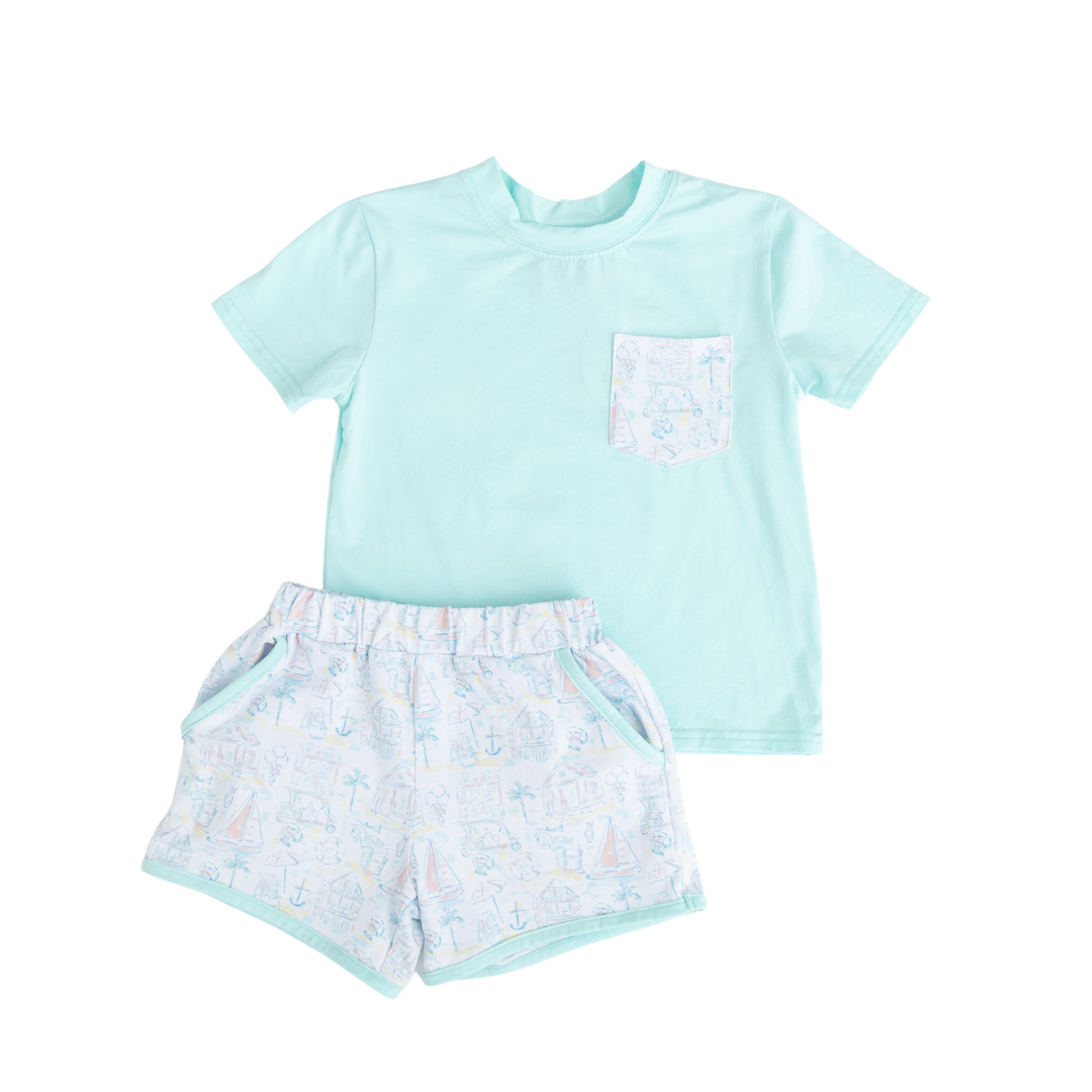 Beach Town Toile Beckham Play Short Set
