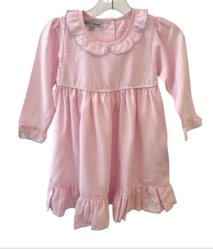 Pink Gown W/ Blue Picot Trim