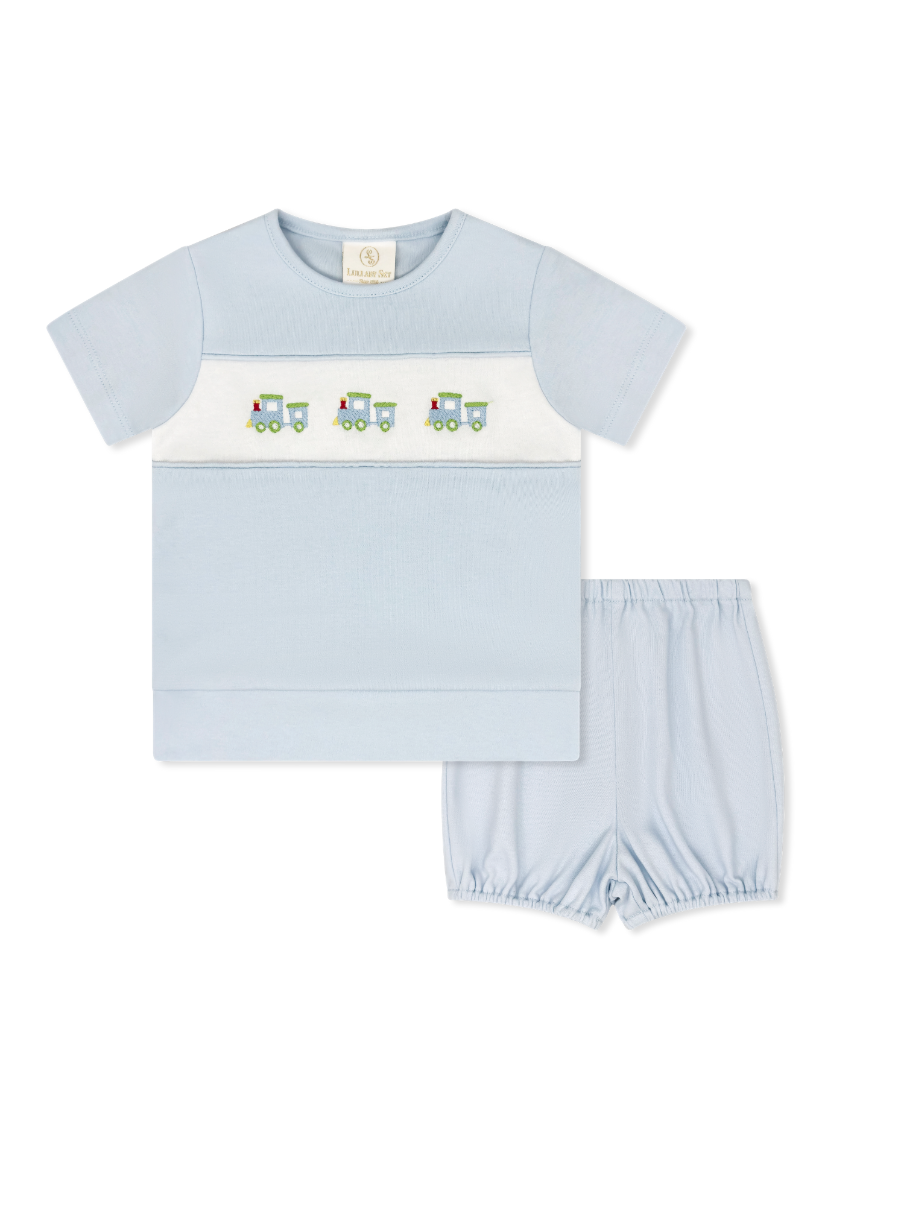 Bayou Bloomer Short Set - Cloud Blue w/ Train