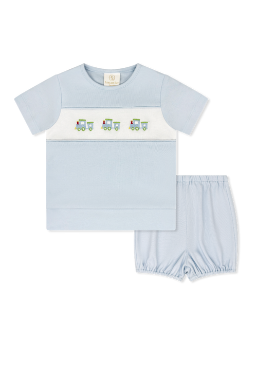 Bayou Bloomer Short Set - Cloud Blue w/ Train