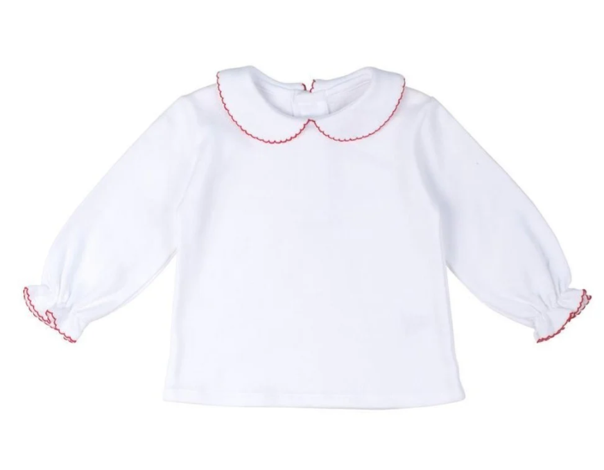 Knit Long Sleeve Blouse With Red Picot 0461