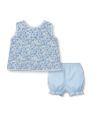 Blue Meadow Floral Woven w/ Simple Blue Pique Bloomer