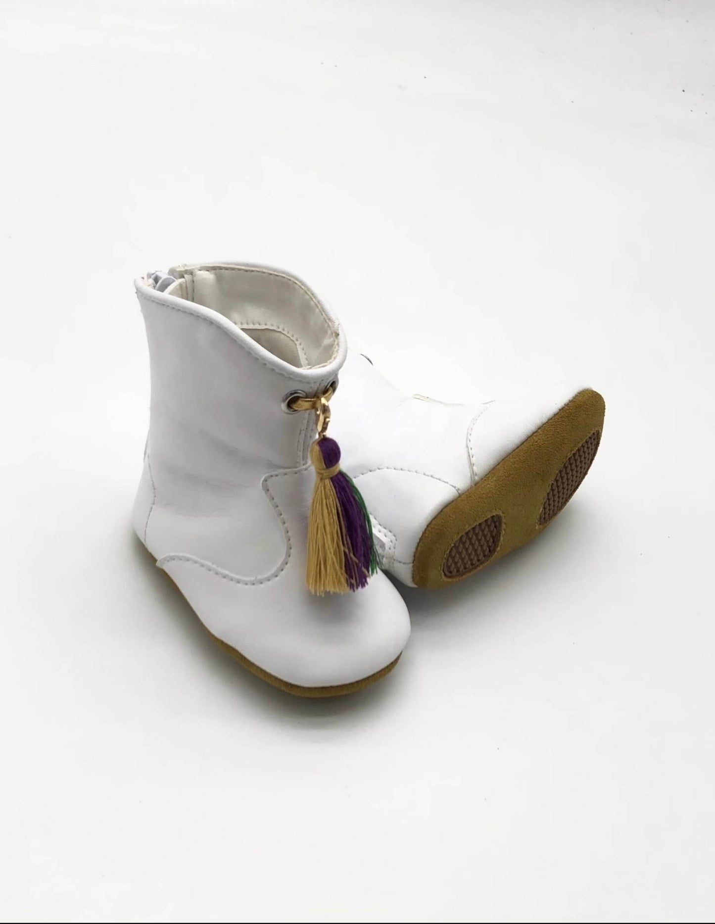 White Marching Mardi Gras Boot - Crib Shoes