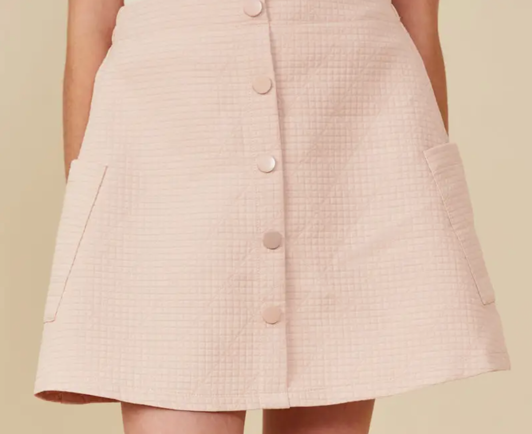 Quilted Button Down Patch Pocket Skirt - Tween