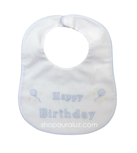Blue Happy Birthday Embroidered Bib
