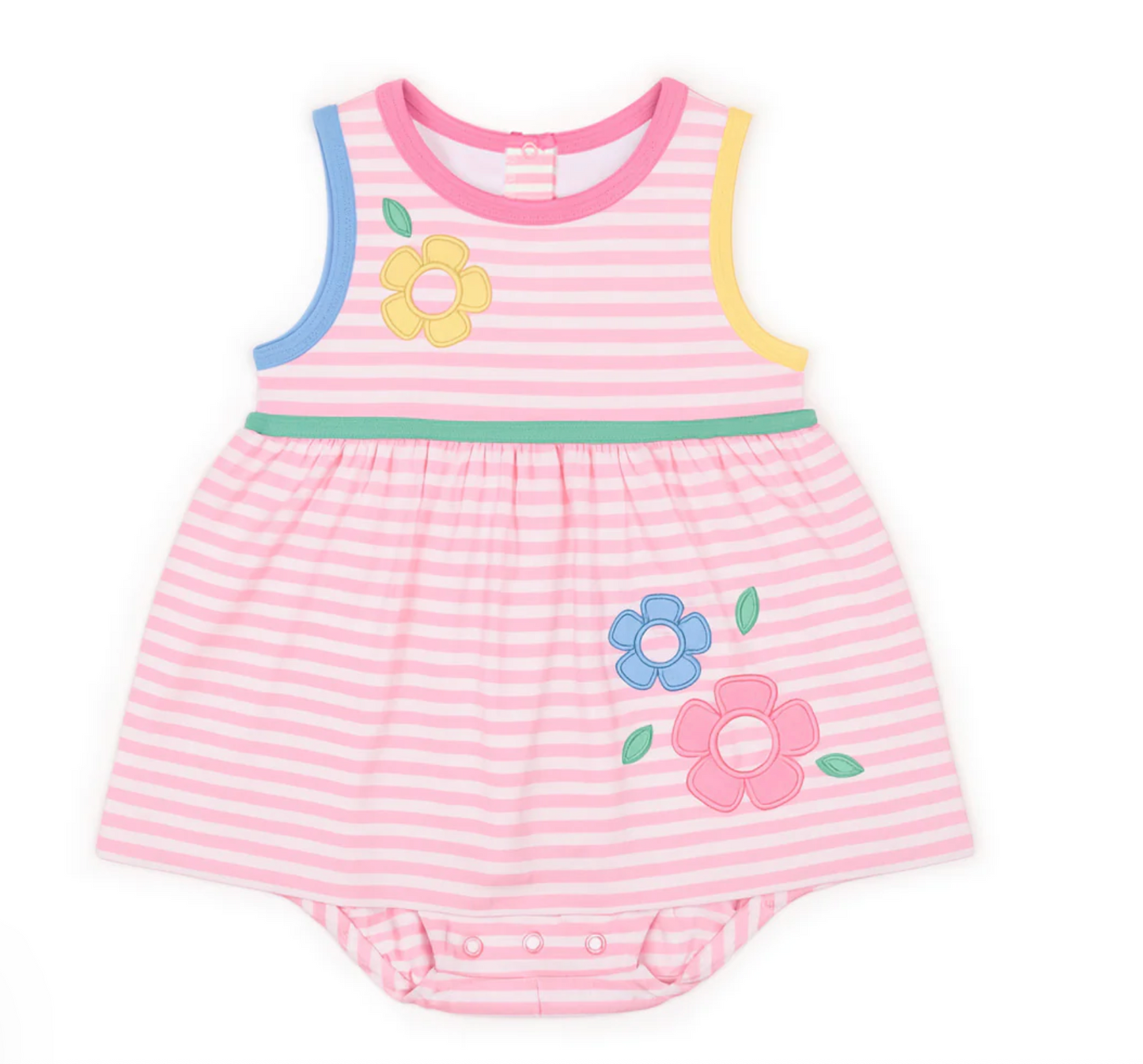 Stripe Knit Romper With Flowers C6275