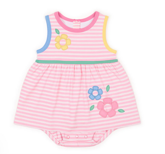 Stripe Knit Romper With Flowers C6275