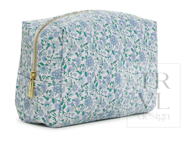 LUXE Everyday Cosmetic Bag - HAMPTONS with Chambray Pinstripe Liner