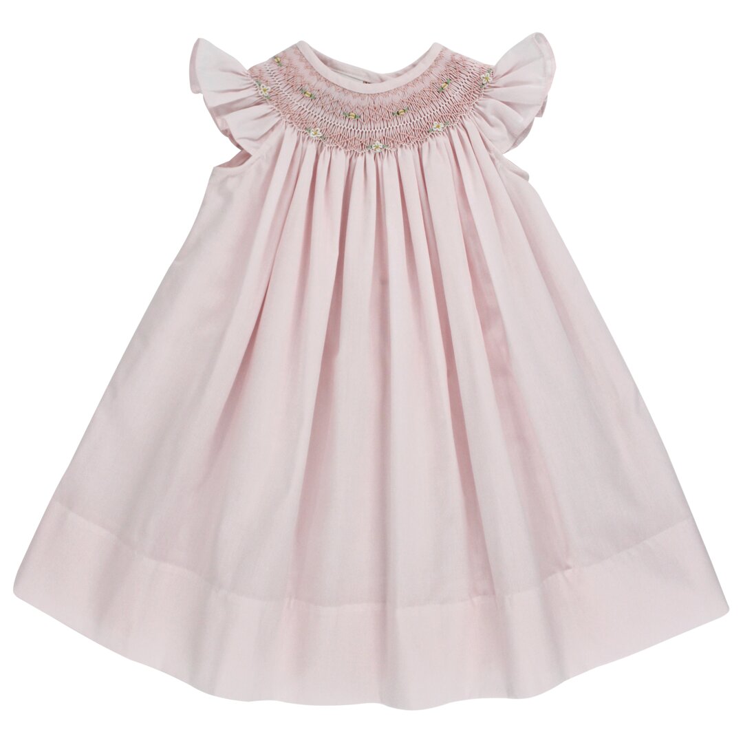 Bishop Dress - Pink Geometric with Daisies
