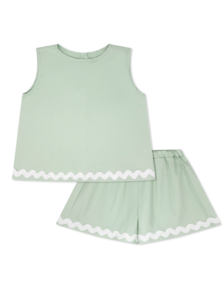 Reagan Ric Rac Set - Seaside Mint and White - Tween