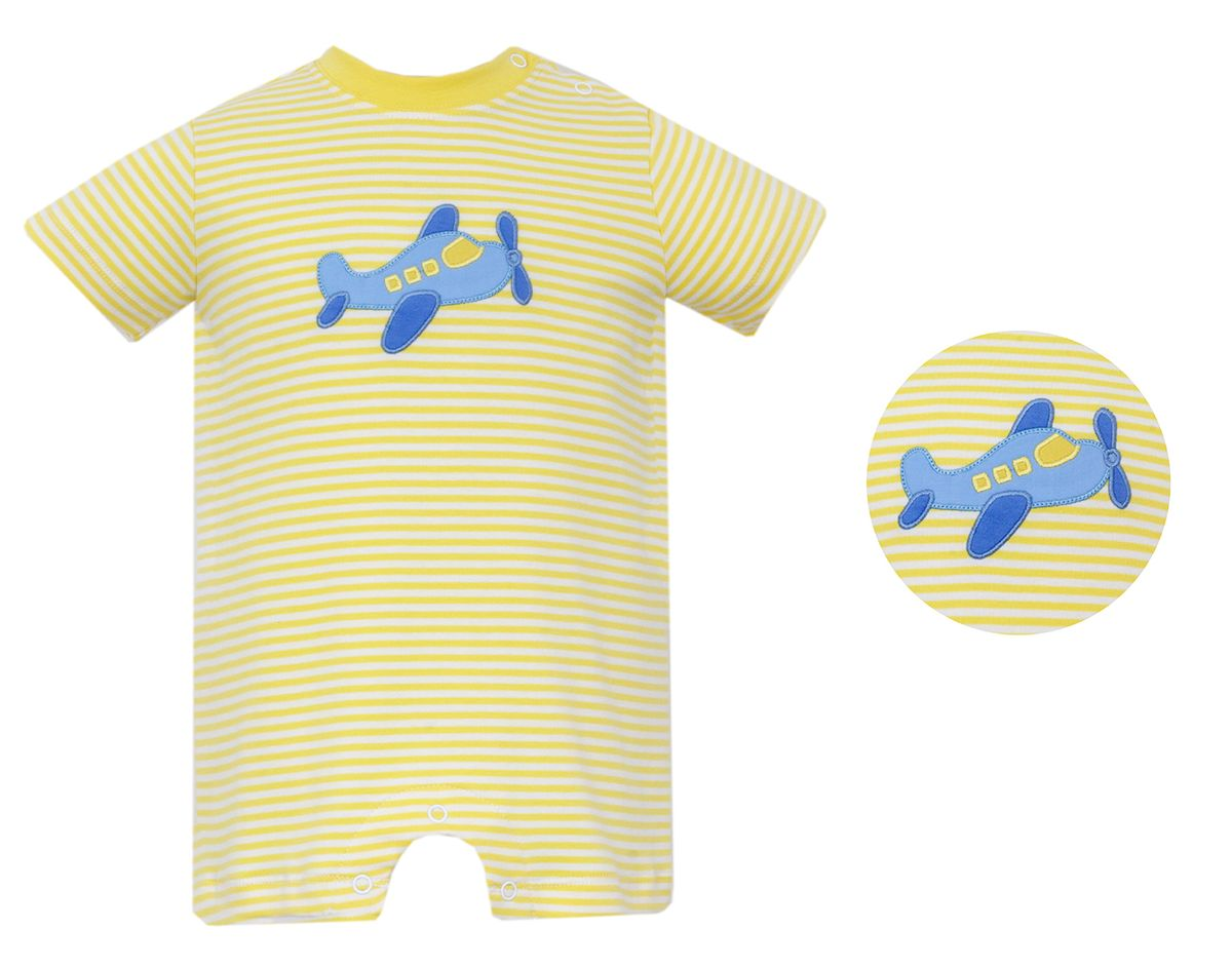 AIRPLANE - Yellow knit stripe boy´s short romper (5025J-CS27)