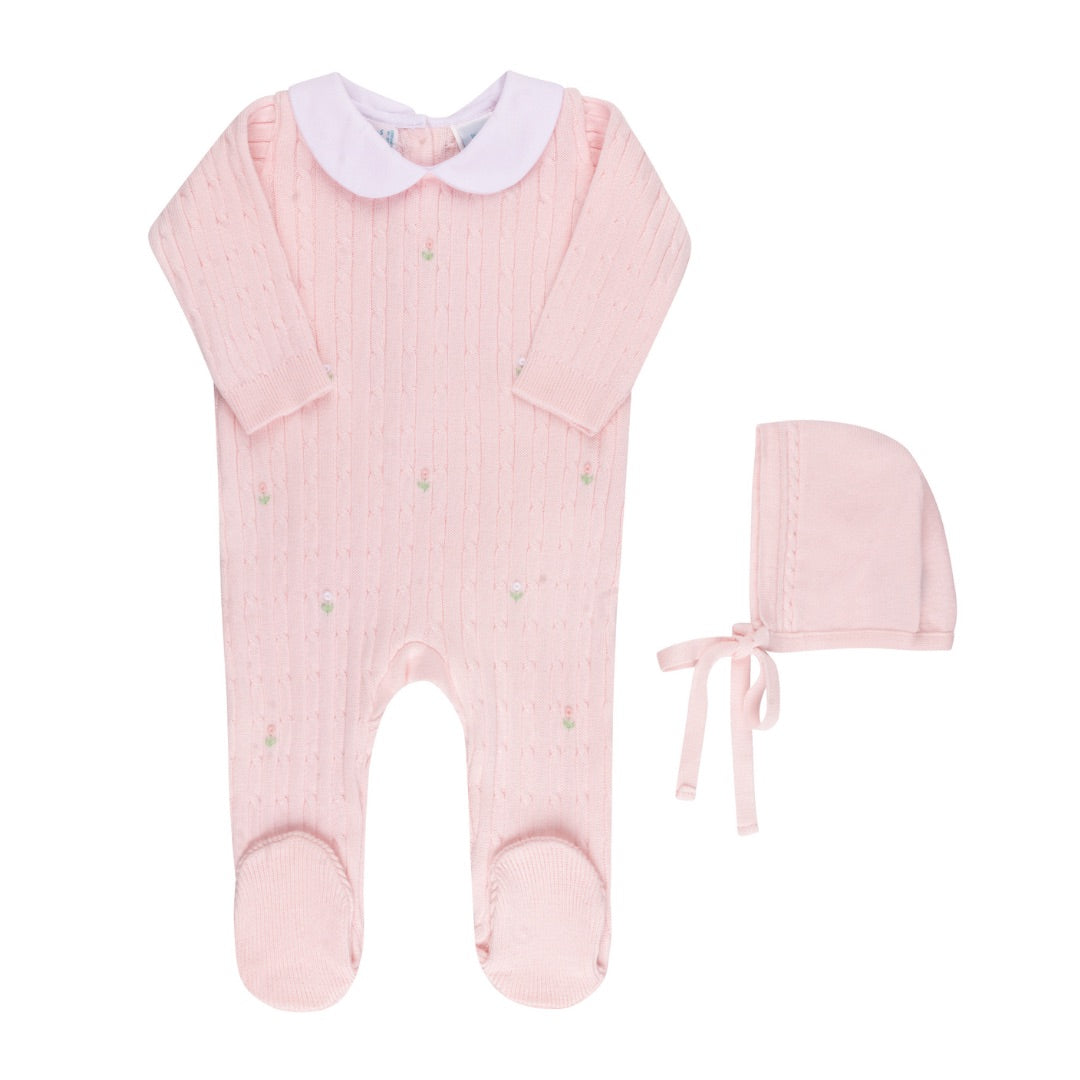 Girls Peter Pan Cable Knit Romper & Bonnnet 6018