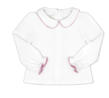 Better Together Blouse L/S - White Knit W/ Pink Ric Rac