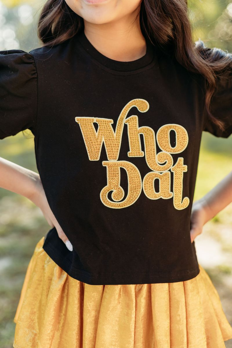 Puff Sleeve Patch Top - Who Dat