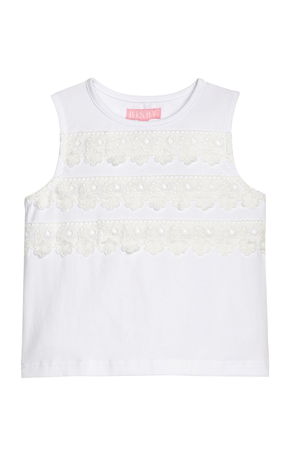 Sleeveless Tank - White Eyelet Stripe - Tween
