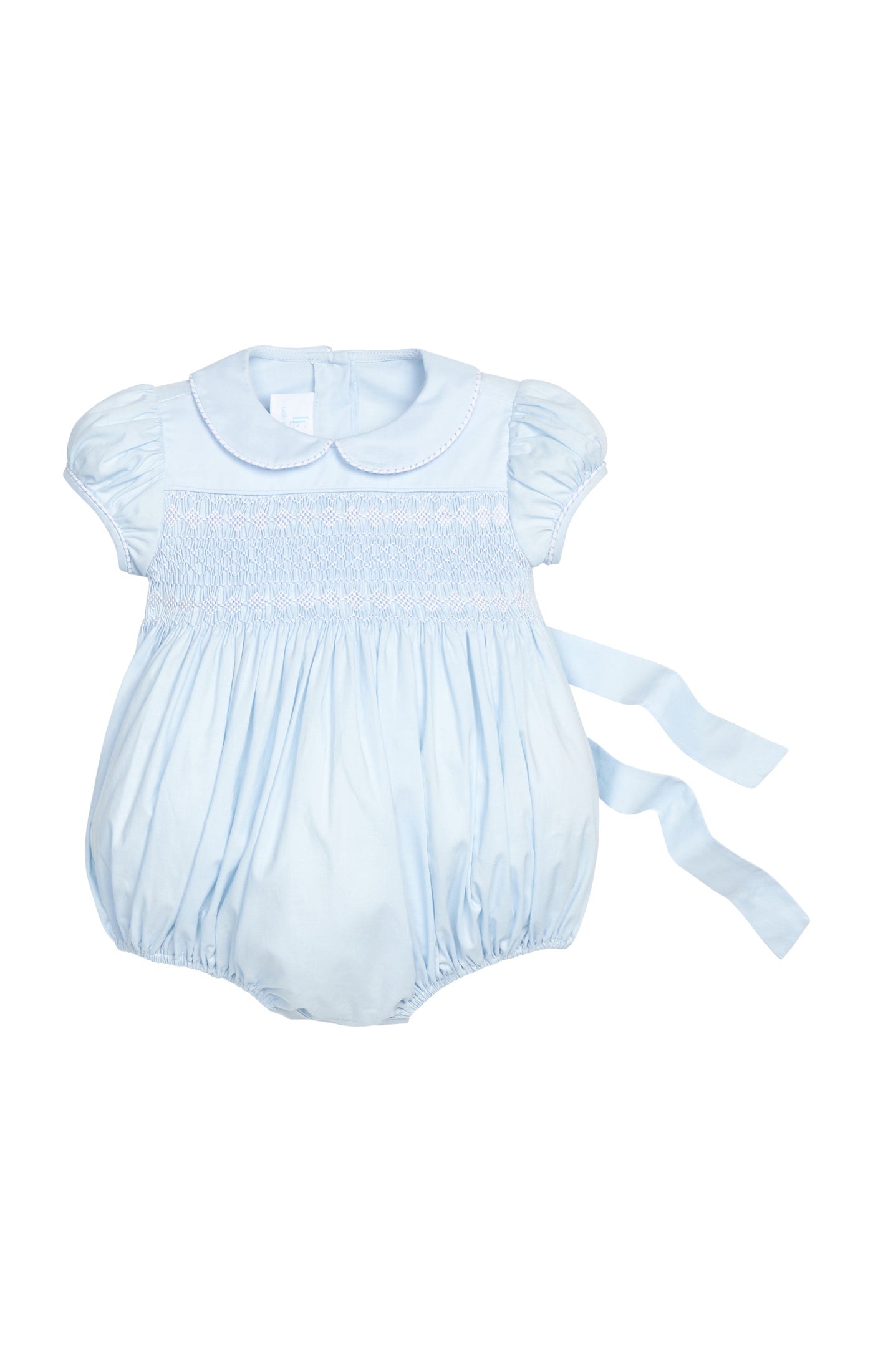 Smocked Emery Bubble - Light Blue with White