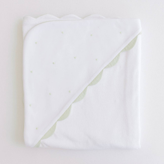 Hooded Towel - Sage Embroidered Dots