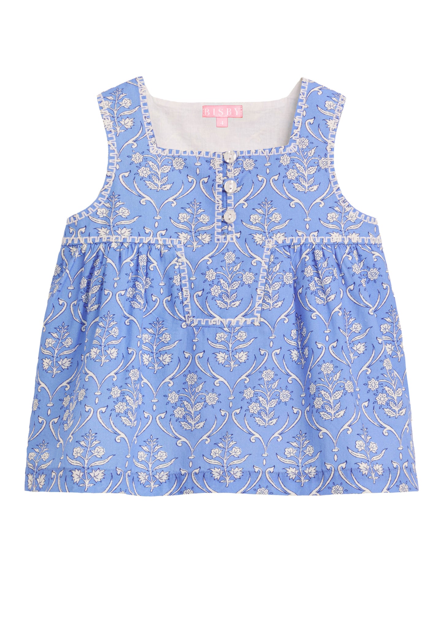 Keystone Top - Blue Arabesque Block Print - Tween