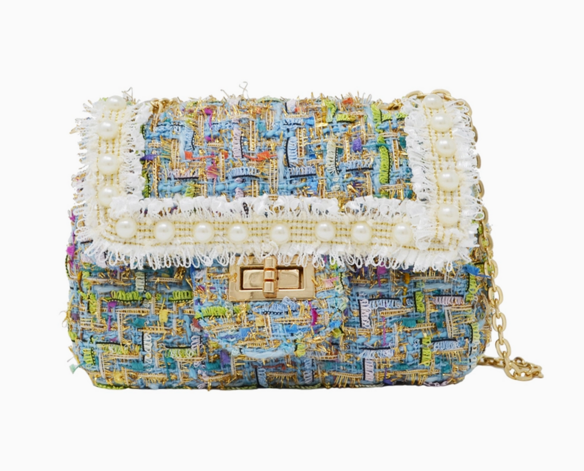 Classic Tweed Handbag with Pearls - Tween