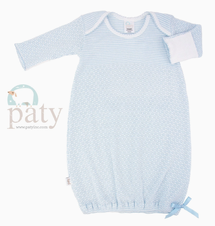 Paty Knit Overlap Shoulder Gown with Bow - Blue