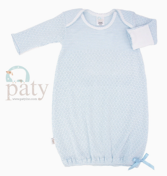 Paty Knit Overlap Shoulder Gown with Bow - Blue