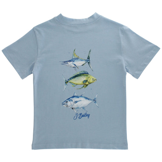 Short Sleeve Logo Tee - Fish Trio on Bayberry