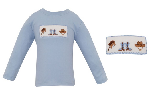 BOOTS, HATS & HORSES BOY'S - Lt.blue knit Boy's T-shirt L/S (503PL-VF26)