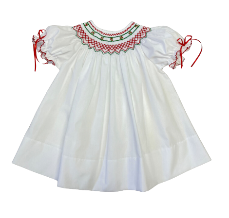 Emma White Christmas Smocked Bishop Dress