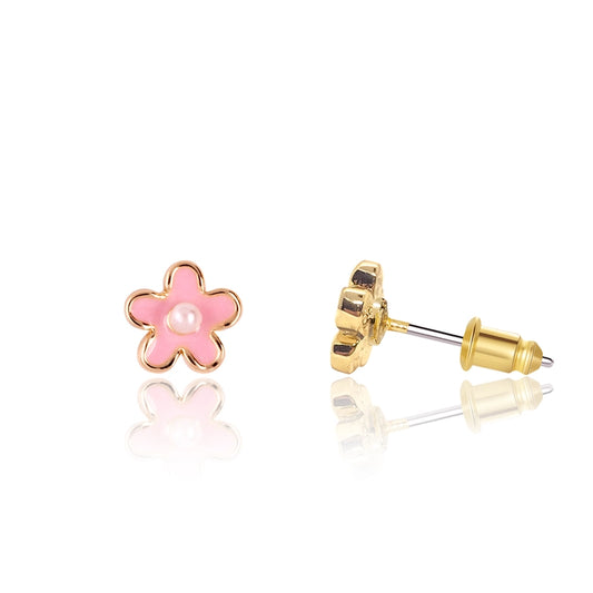 Pink Fancy Flower Cutie Stud Earrings - Tween