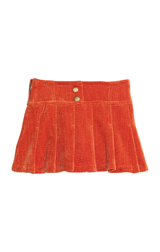 Pleated Skort - Rust Herringbone Corduroy