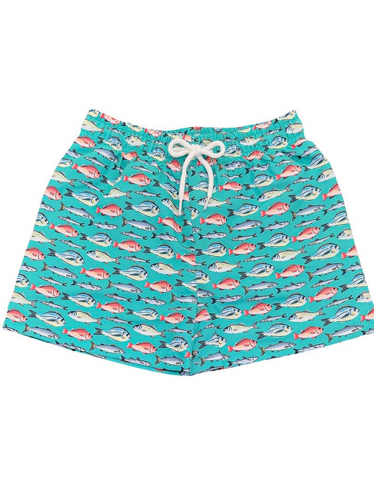 St. Simons Swim Trunk Aqua Fish Print
