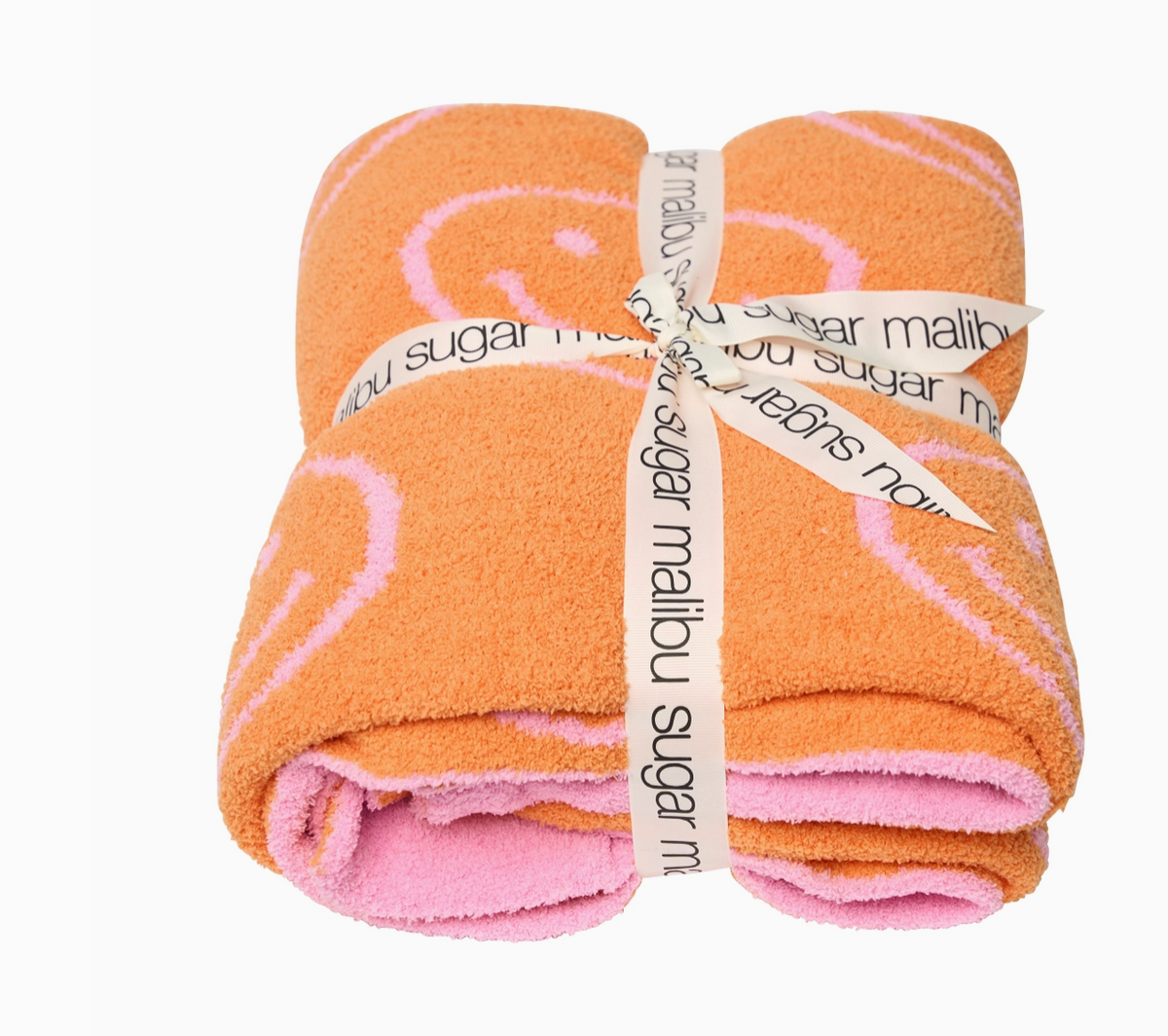 Smiley Face Plush Throw - pink and orange
