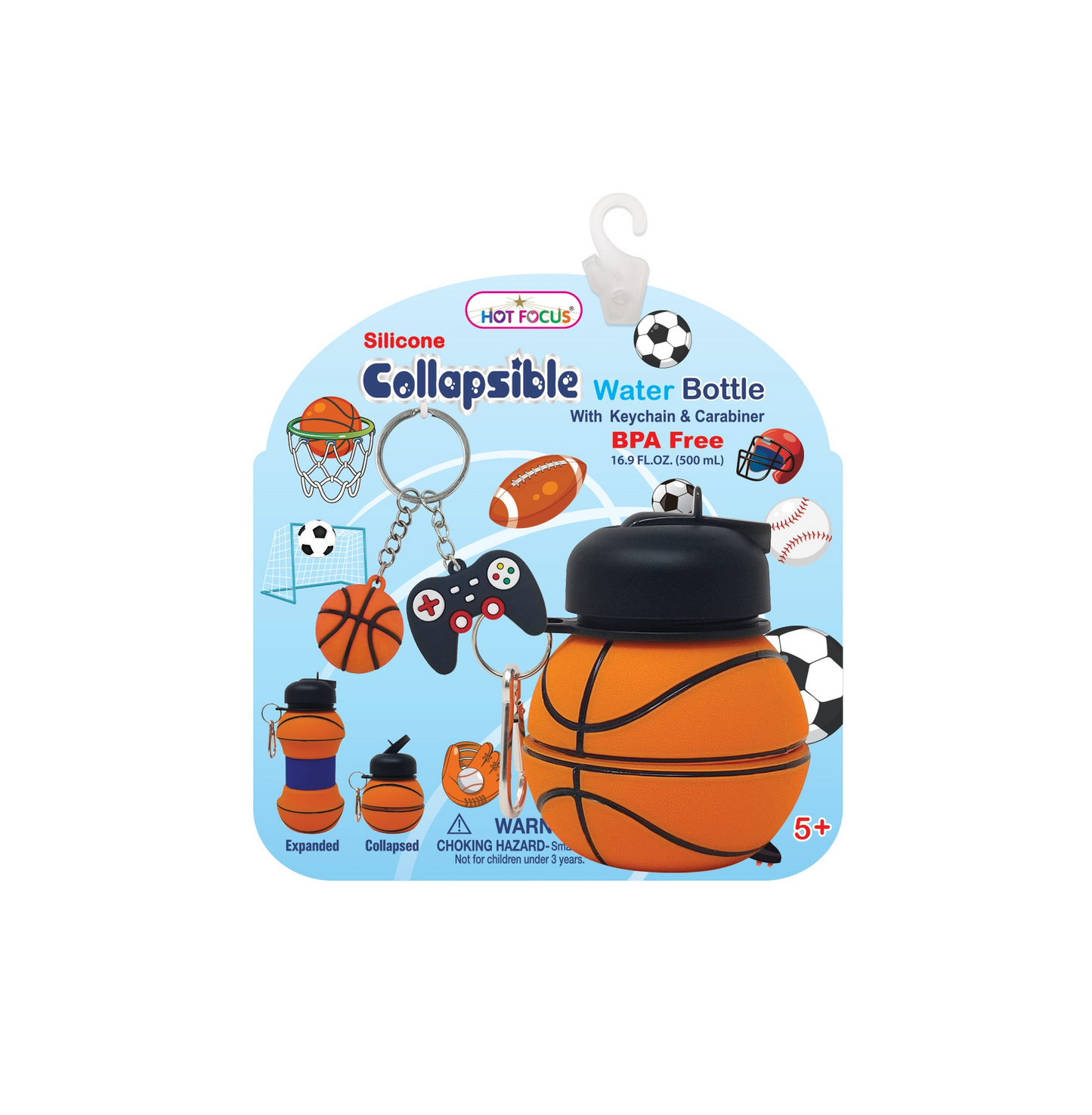 Collapsible Water Bottle 16.9FL.oz/500mL, Basketball
