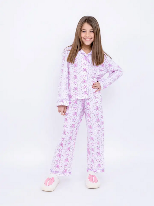 Girls Bows and Florals Jersey LS Pajama Set - Tween