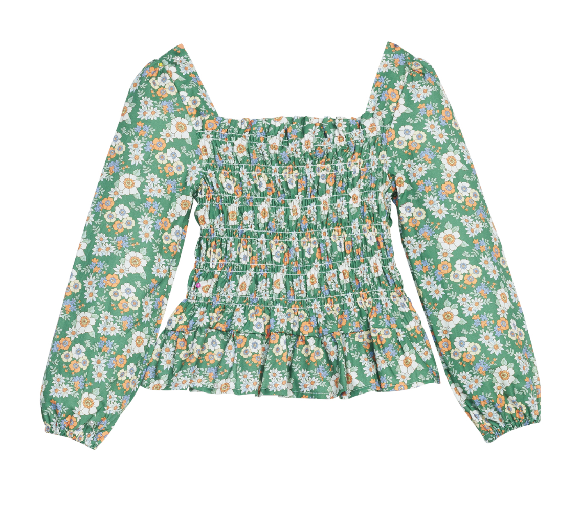 Long Sleeved India Top - Greenwich Garden Green - Tween