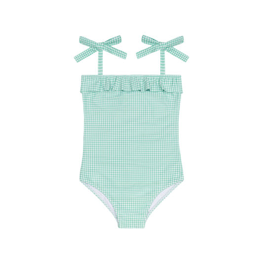 Gustavia Gingham Ruffle Front Tie Strap One Piece