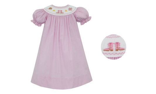 BOOTS, HATS & HORSES GIRL'S - Pink gingham bishop w/insert S/S (503R-VF26)