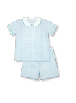 Sibley Short Set - Whales Blue Windowpane w/ Magnolia Mint Piping