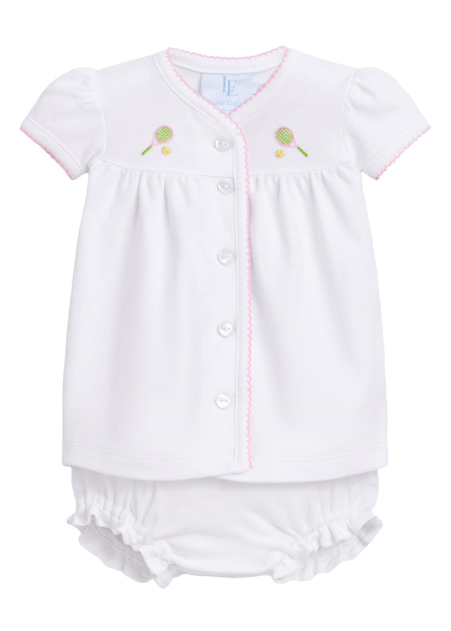 Pinpoint Layette Knit Set - Pink Tennis Racquets