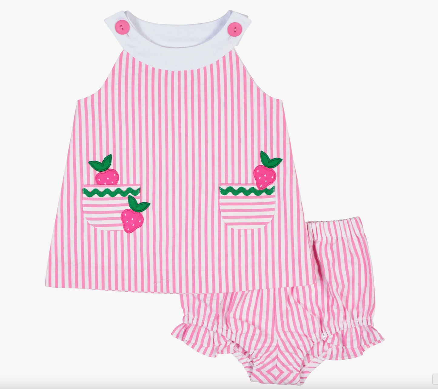 Seersucker Dress & Bloomer With Strawberries C6341