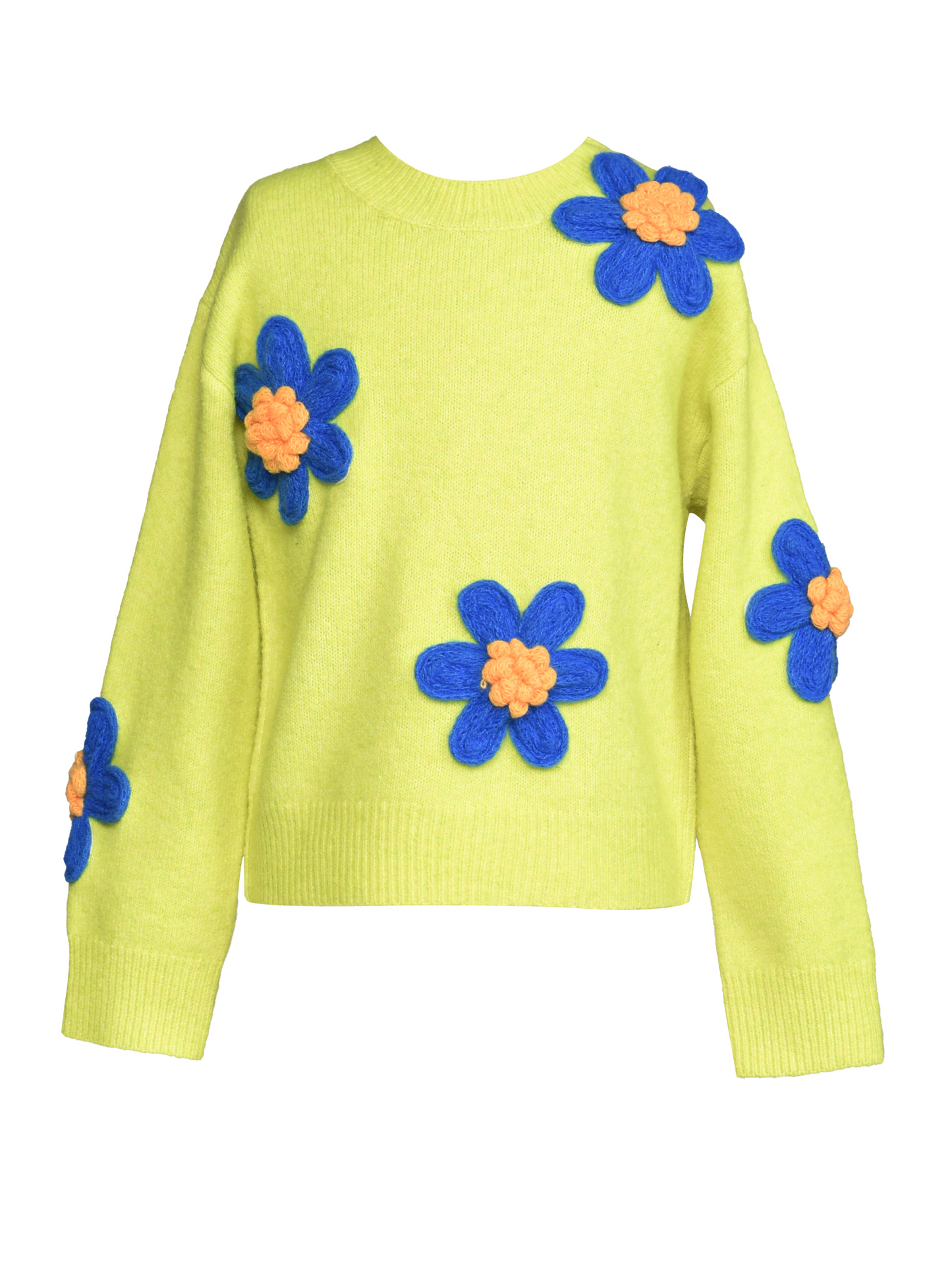 Knit Sweater w/Chunky Yarn Flowers